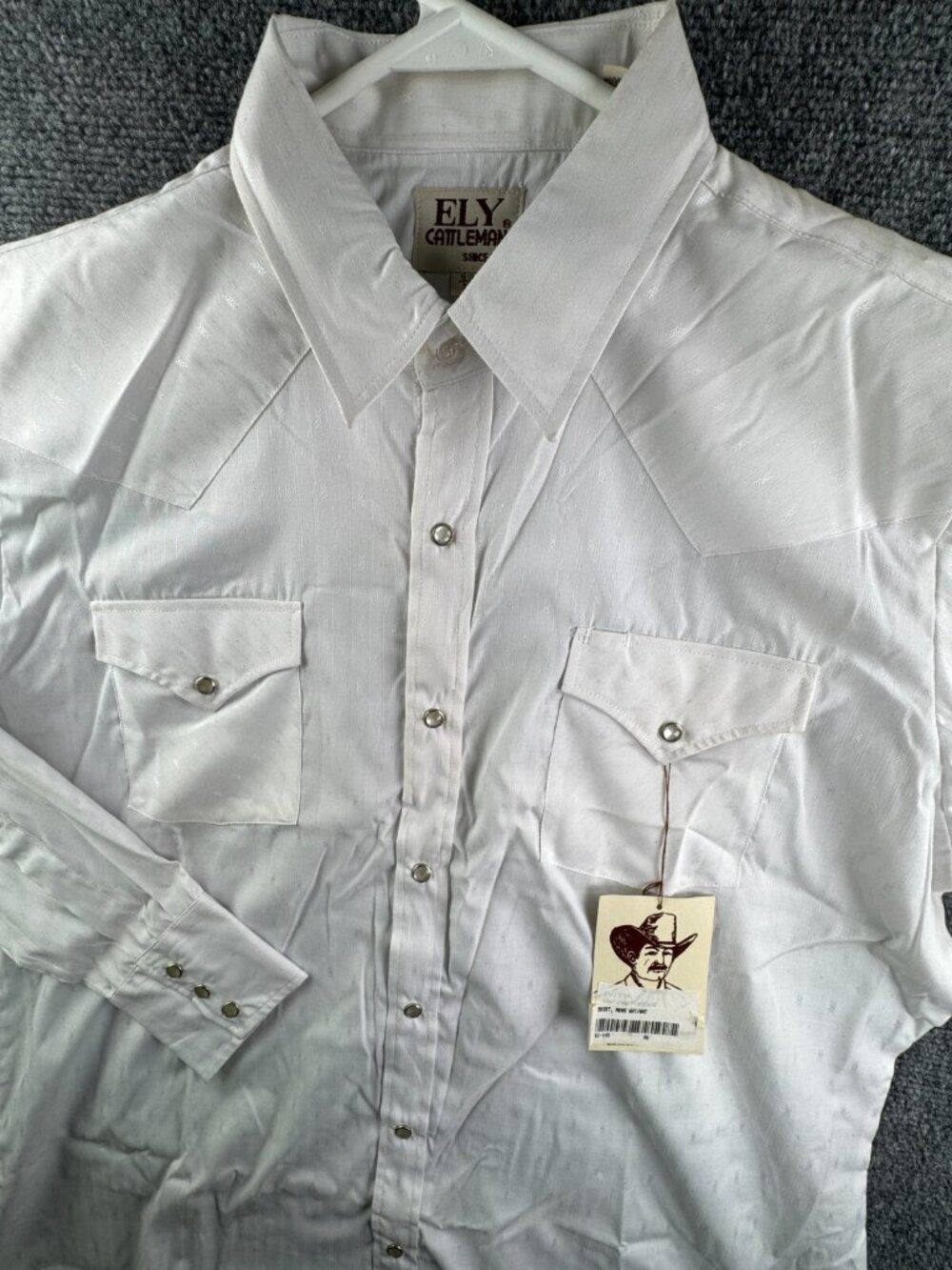 NOS Ely Cattleman Western Shirt Long Sleeve Pearl Snap Button Up White 16.5 34
